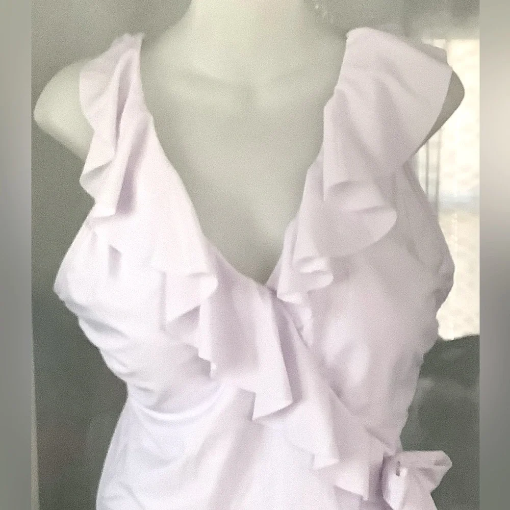 Women’s White Ruffle Tummy Control One Piece Swimsuit